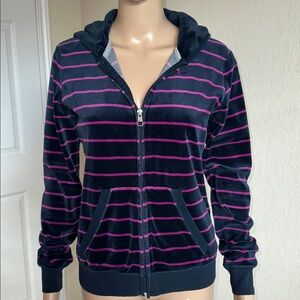 Nike Black and Pink Women Striped Hoodie Jacket.